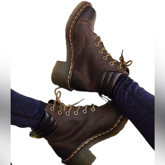 Dr. Martens Shoes - DR MARTENS  Alexandra Brown Heeled Ankle Combat Boots Women’s Size 7 US